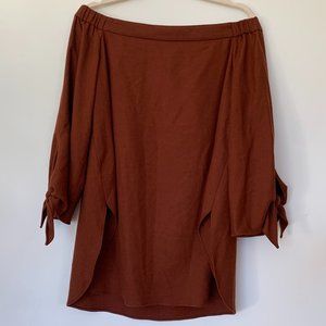 Tibi Off the Shoulder Tie Sleeve Tunic Burnt Rust